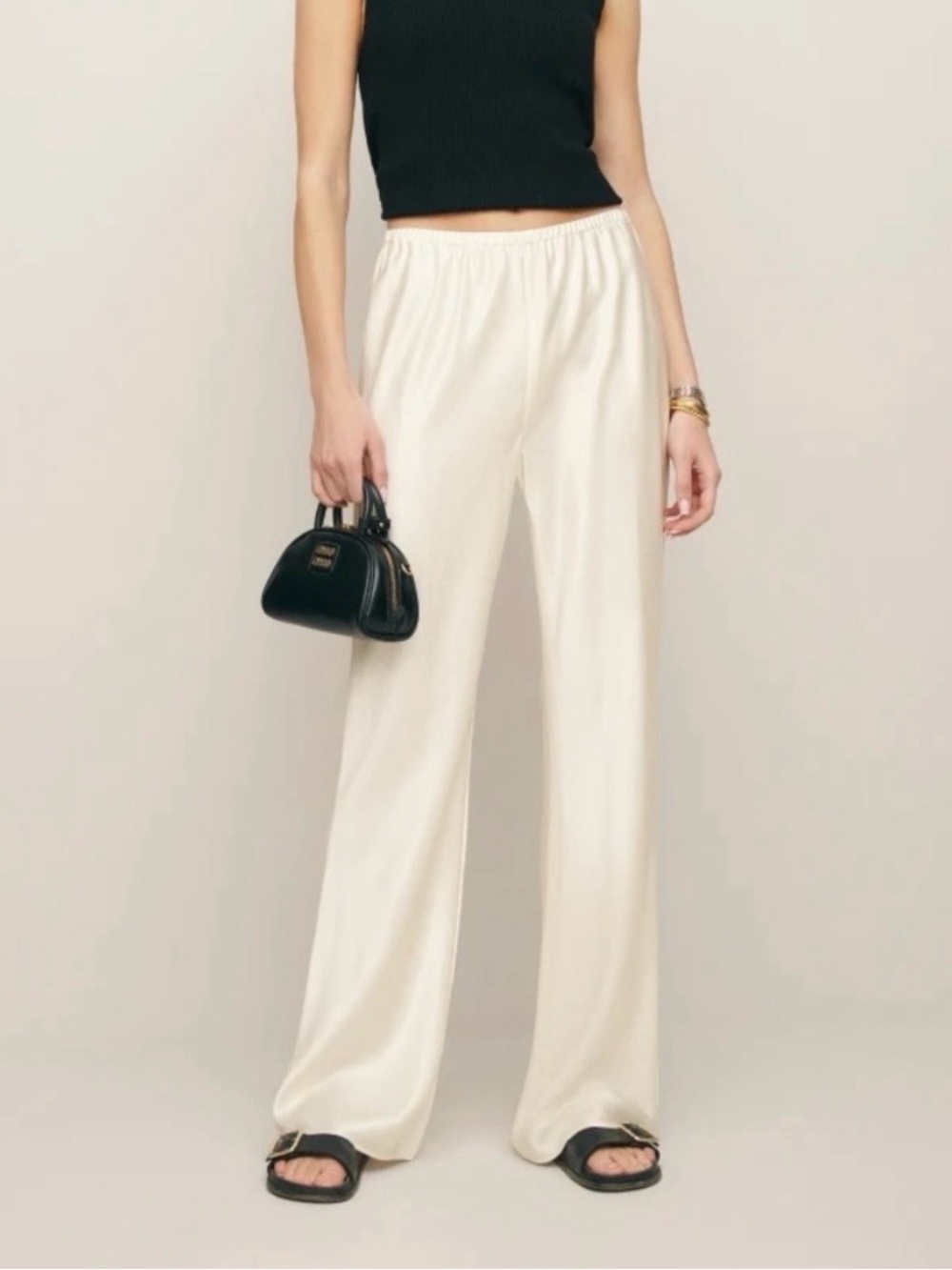 Reformation Gale Satin Mid Rise Bias Pant in Fior Di Latte Size Medium